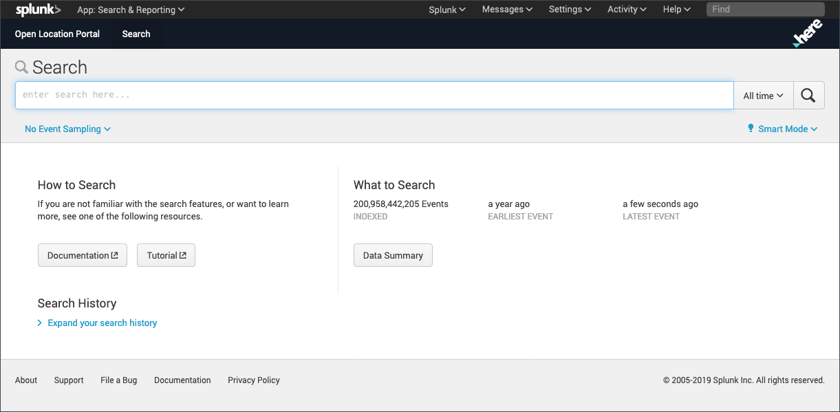 screen capture of Splunk home page