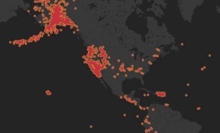 map of earthquake locations built using HERE Studio
