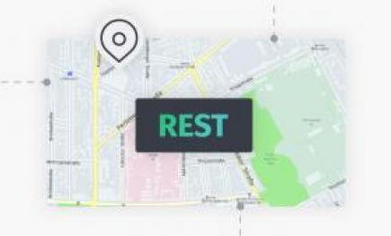 A map with a location marker on it with the REST logo on top.