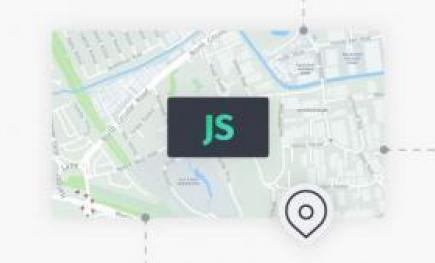 A map with paths highlighted with a JavaScript logo on top.